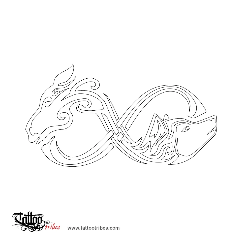 Stencil outline of Horse and wolf, Duality