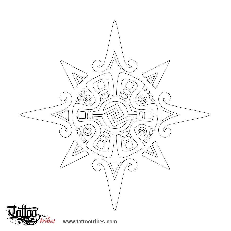 Stencil outline of Aztec star, Sun, union