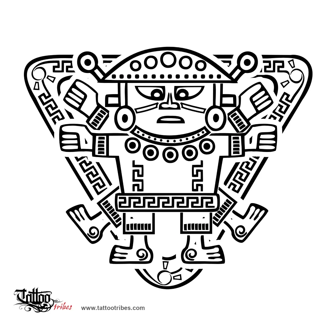 Tattoo image of Vitruvian man, in aztec style