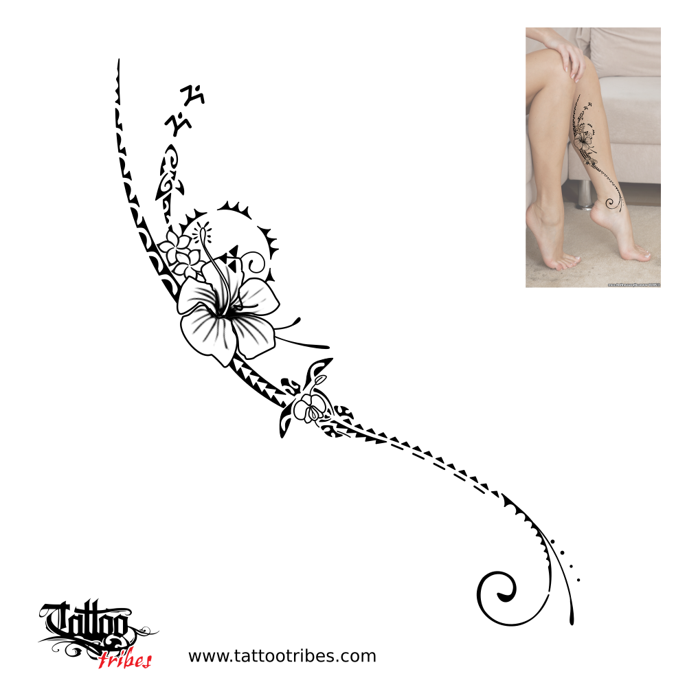 lower leg feminine Polynesian tattoo flash