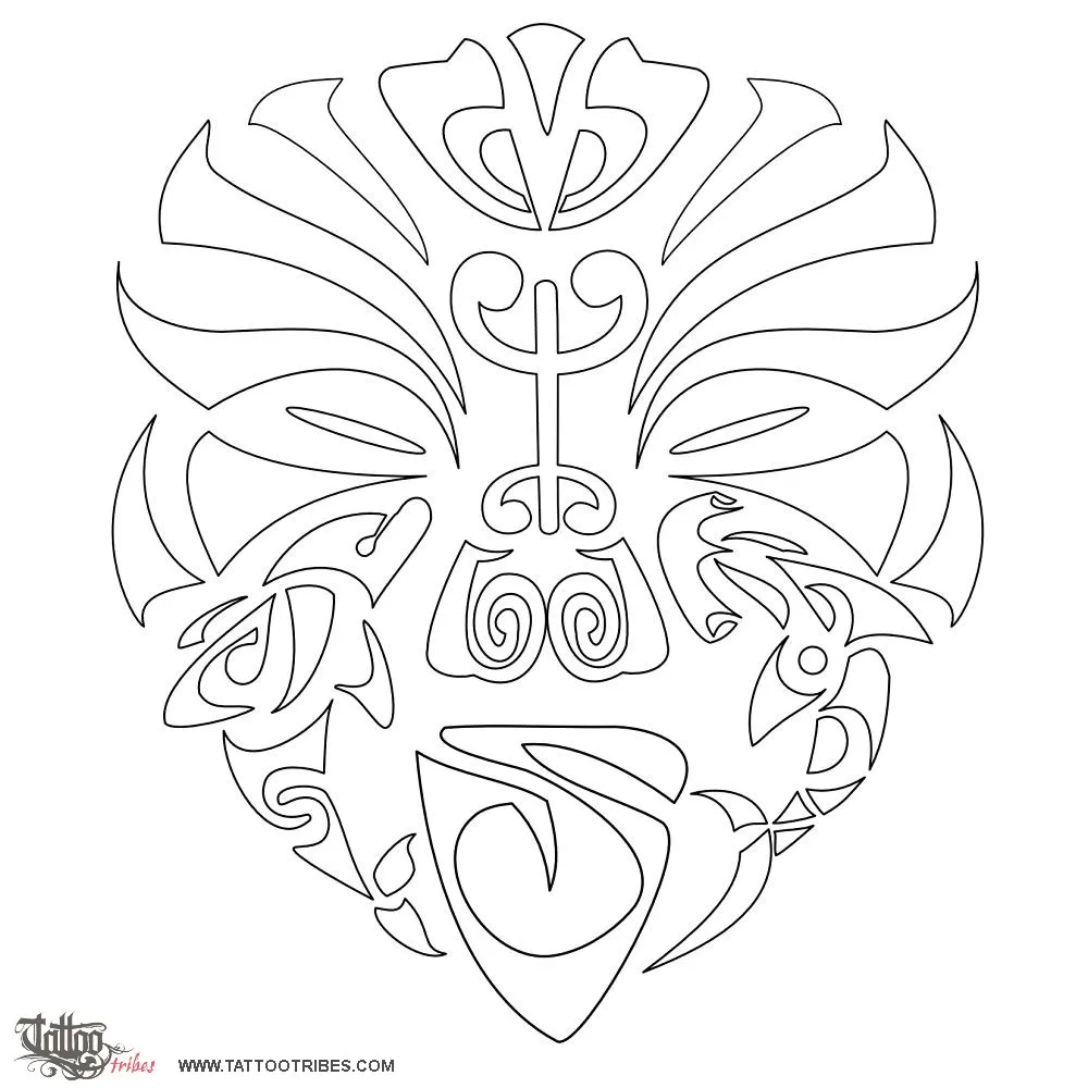 Stencil outline of Warrior mask, tenacity, friendship