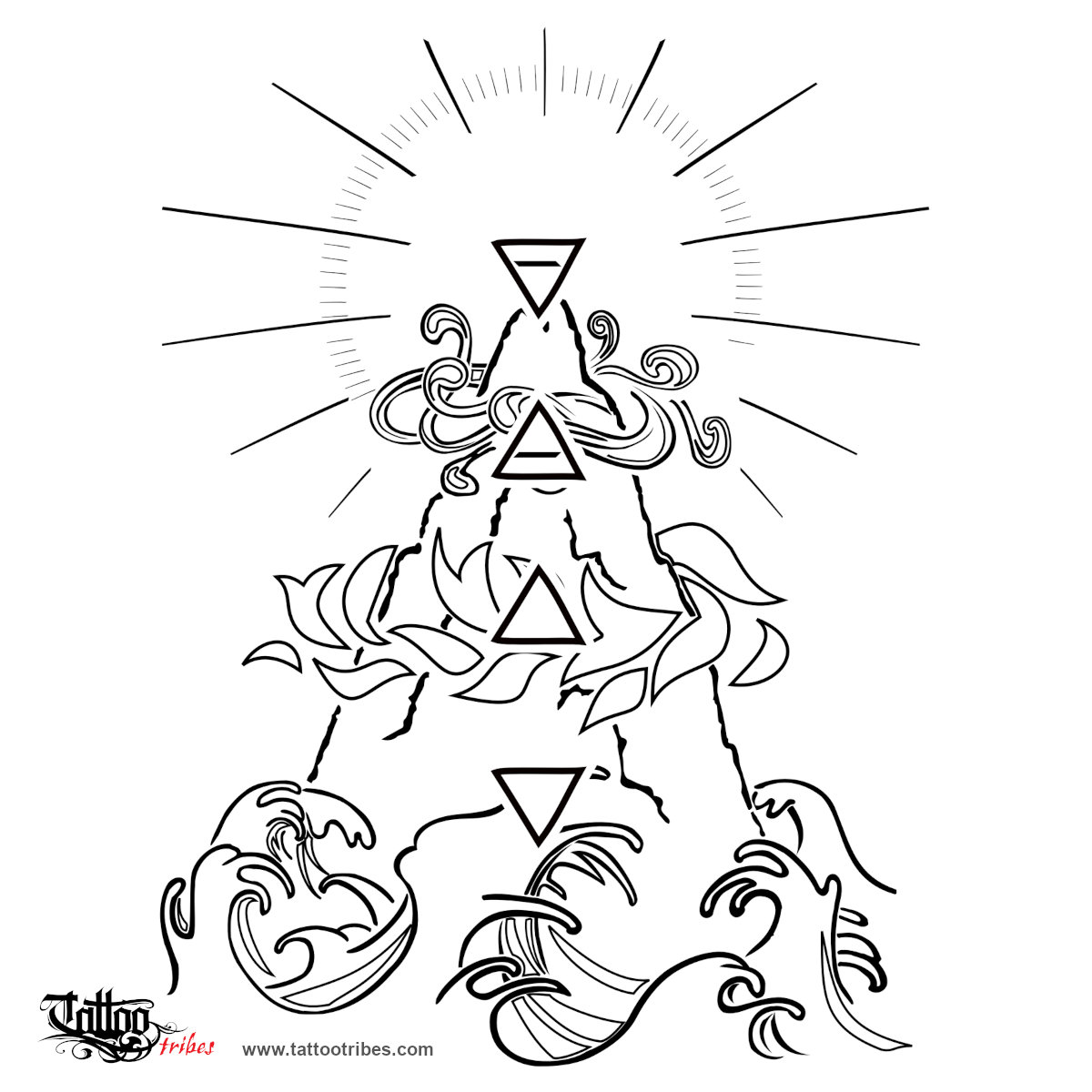 Stencil outline of Four elements, Balance, equilibrium downloadable hi-res tattoo stencil