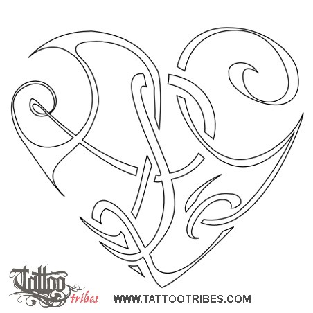 Stencil outline of A+L+G heart, Union, affection downloadable hi-res tattoo stencil