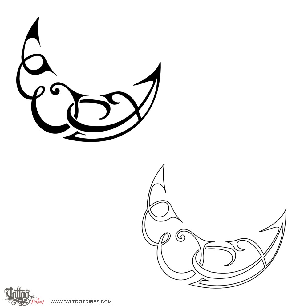 Tattoo image of Moon with letters A+E, Love, union downloadable hi-res tattoo flash design