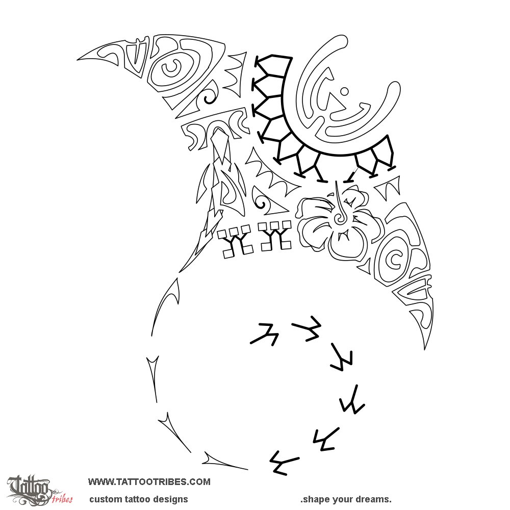 Stencil outline of Uanana manta, With renewed force downloadable hi-res tattoo stencil
