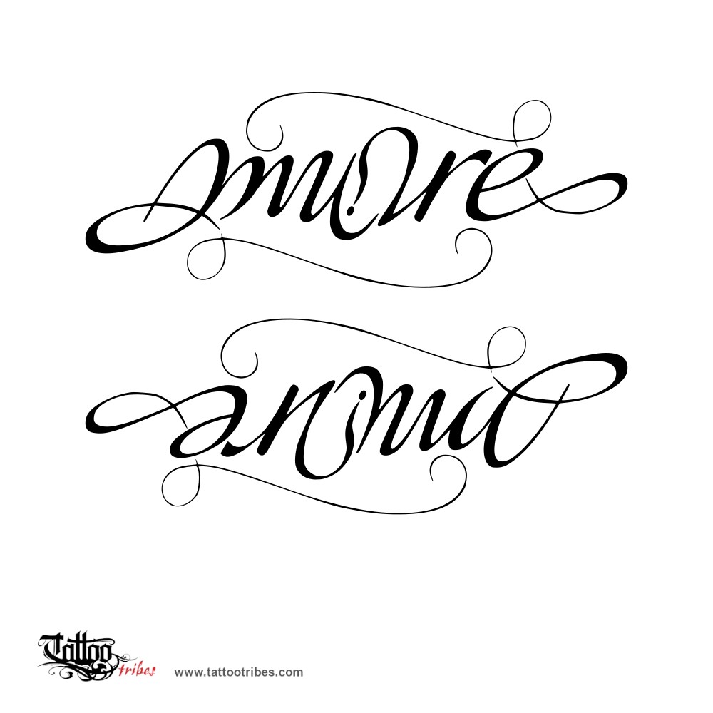 Tattoo image of Amore & anima, Love and soul ambigram downloadable hi-res tattoo flash design