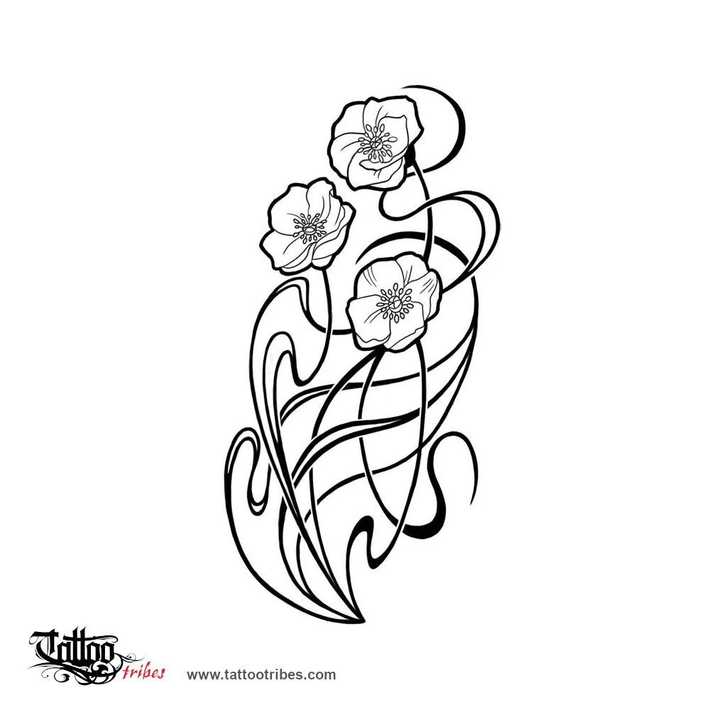 Tattoo image of Art Nouveau poppies, Imagination, success downloadable hi-res tattoo flash design