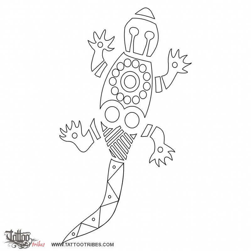 Stencil outline of Australian gecko, Protection downloadable hi-res tattoo stencil