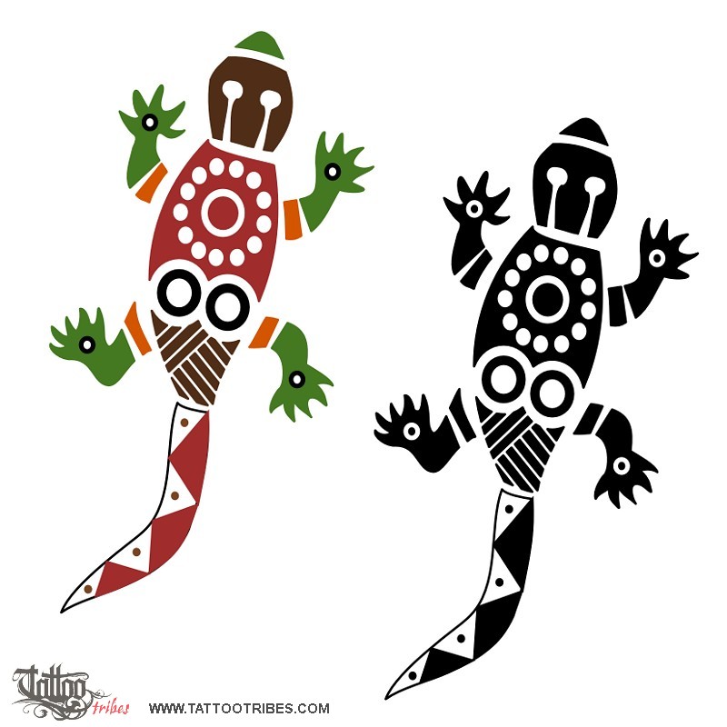 Tattoo image of Australian gecko, Protection downloadable hi-res tattoo flash design