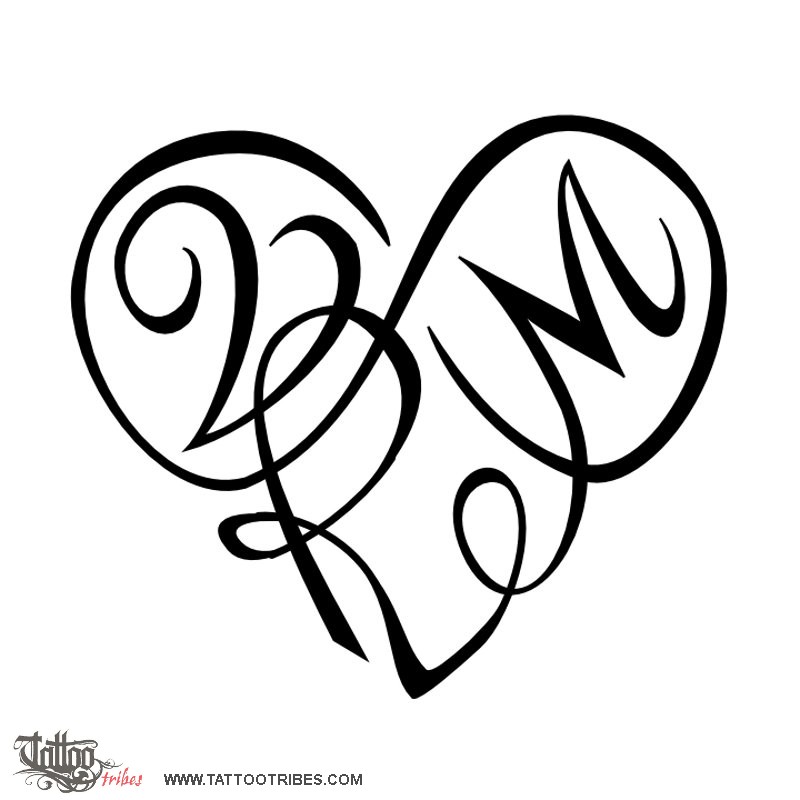 Tattoo image of V+R+M heart, Eternal bond downloadable hi-res tattoo flash design