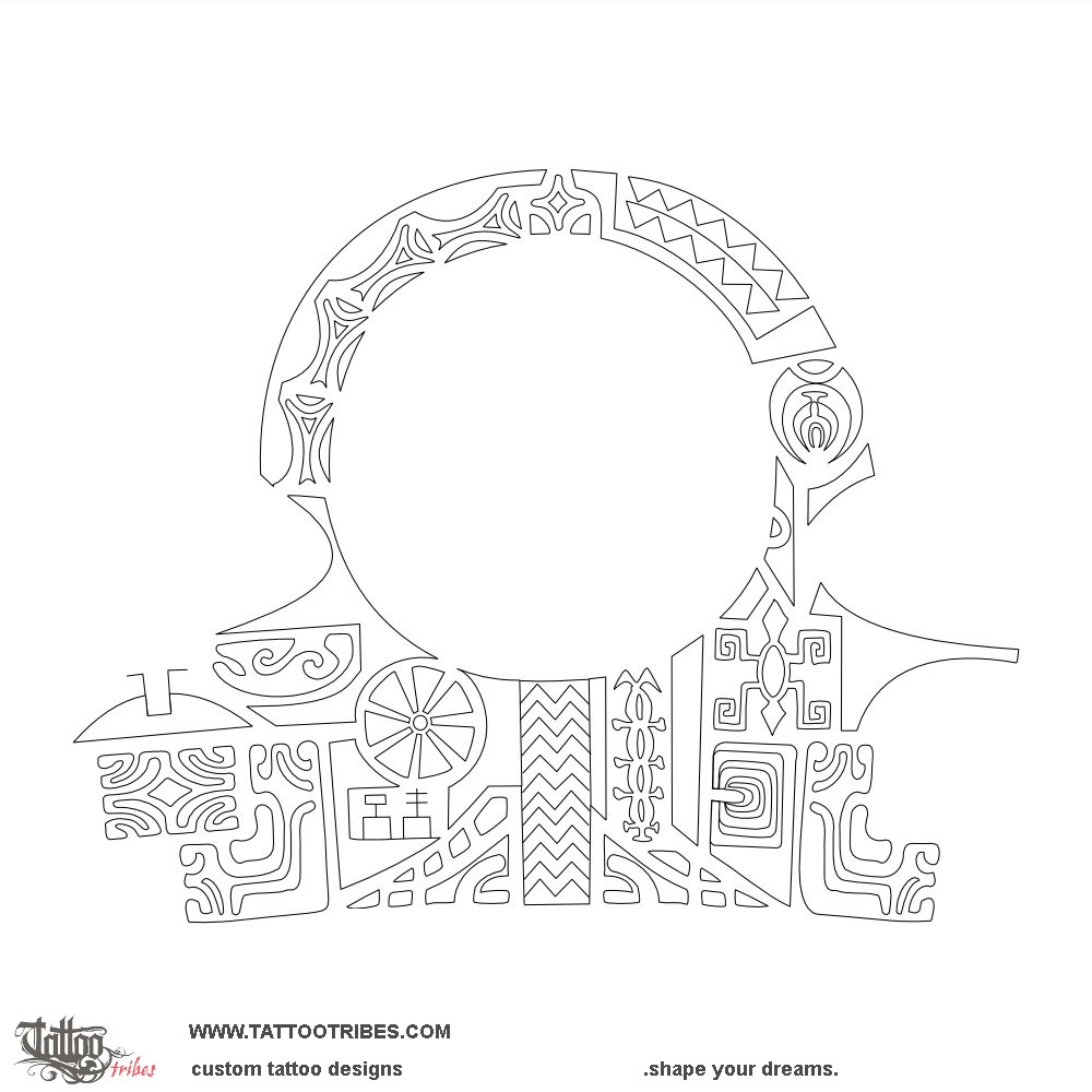 Stencil outline of Punihele, Wanderlust downloadable hi-res tattoo stencil