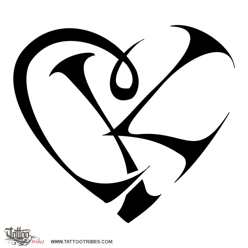 Tattoo image of C+K heart, Union, love downloadable hi-res tattoo flash design