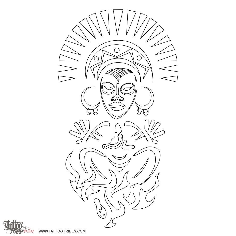 Stencil outline of Caribbean spirit, Triumph of life downloadable hi-res tattoo stencil