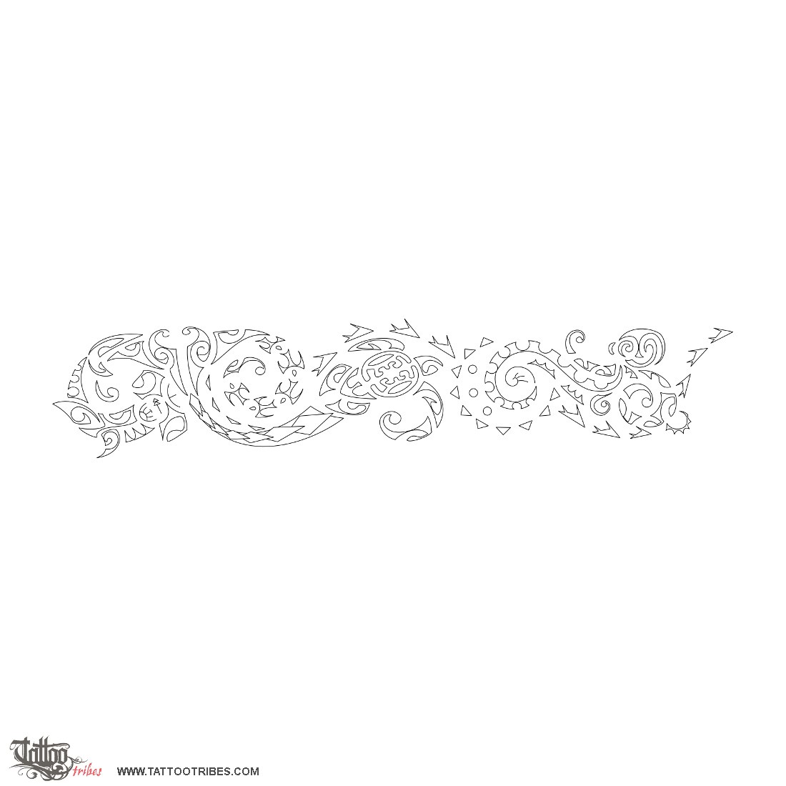 Stencil outline of Ngaru, Waves downloadable hi-res tattoo stencil