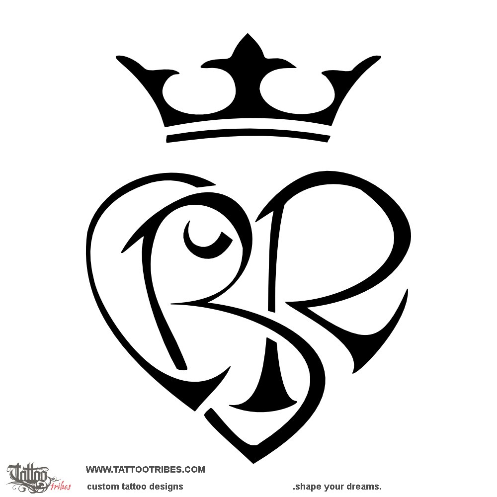 Tattoo image of C+B+R heart, Bond downloadable hi-res tattoo flash design