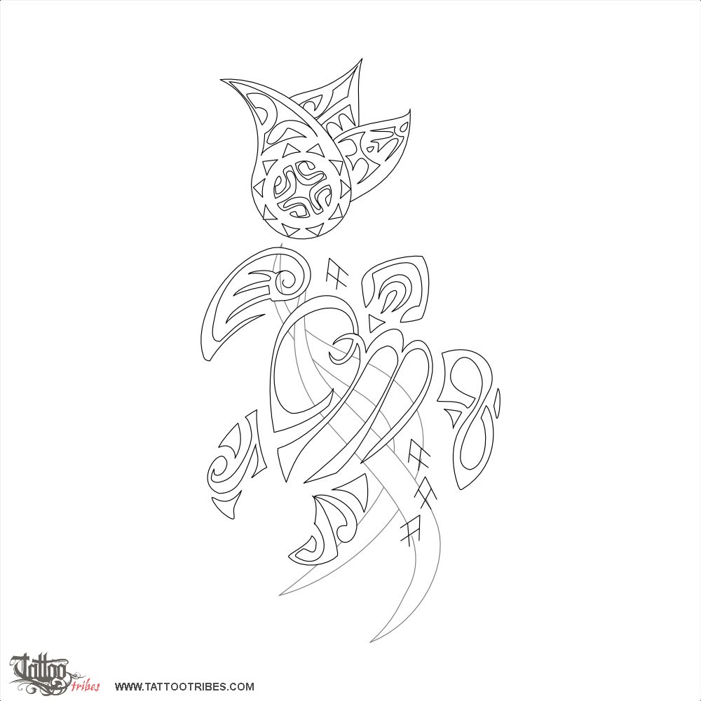 Stencil outline of C+M JA turtle, Family downloadable hi-res tattoo stencil