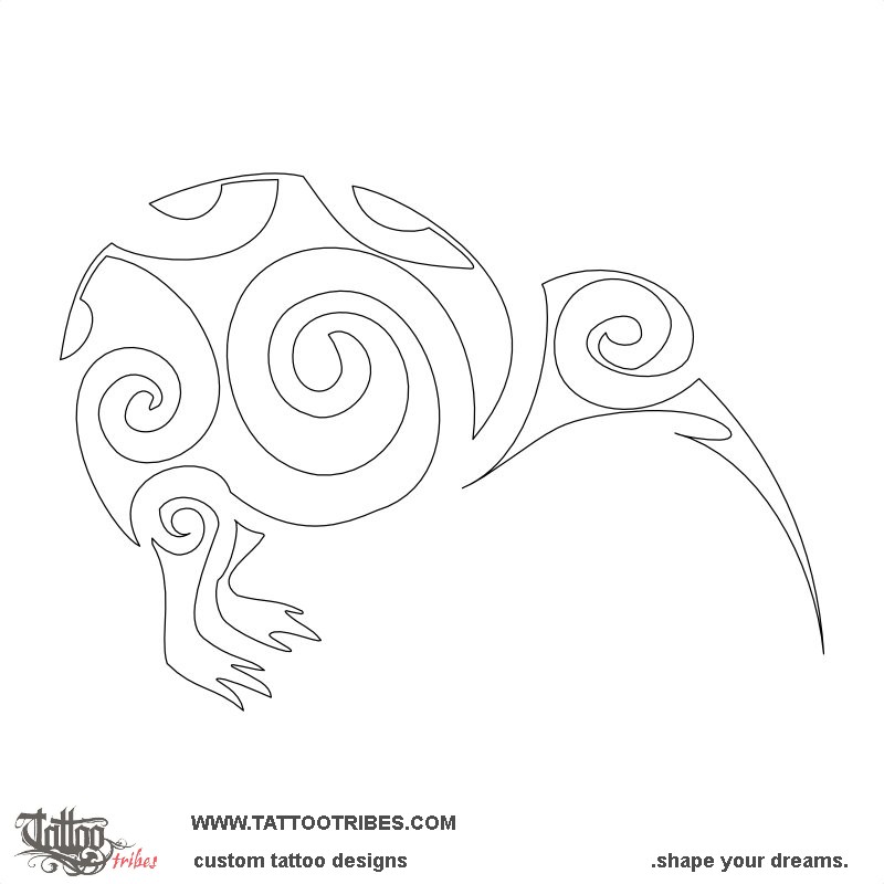 Stencil outline of Kiwi bird, Generosity downloadable hi-res tattoo stencil
