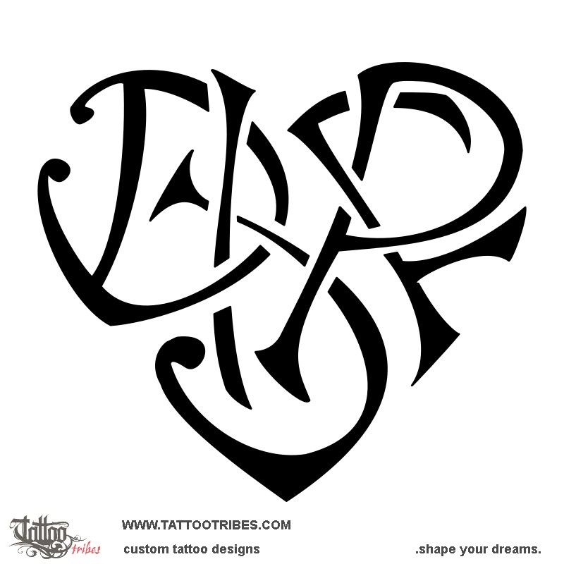 Tattoo image of D+J+I+P+F Heart downloadable hi-res tattoo flash design
