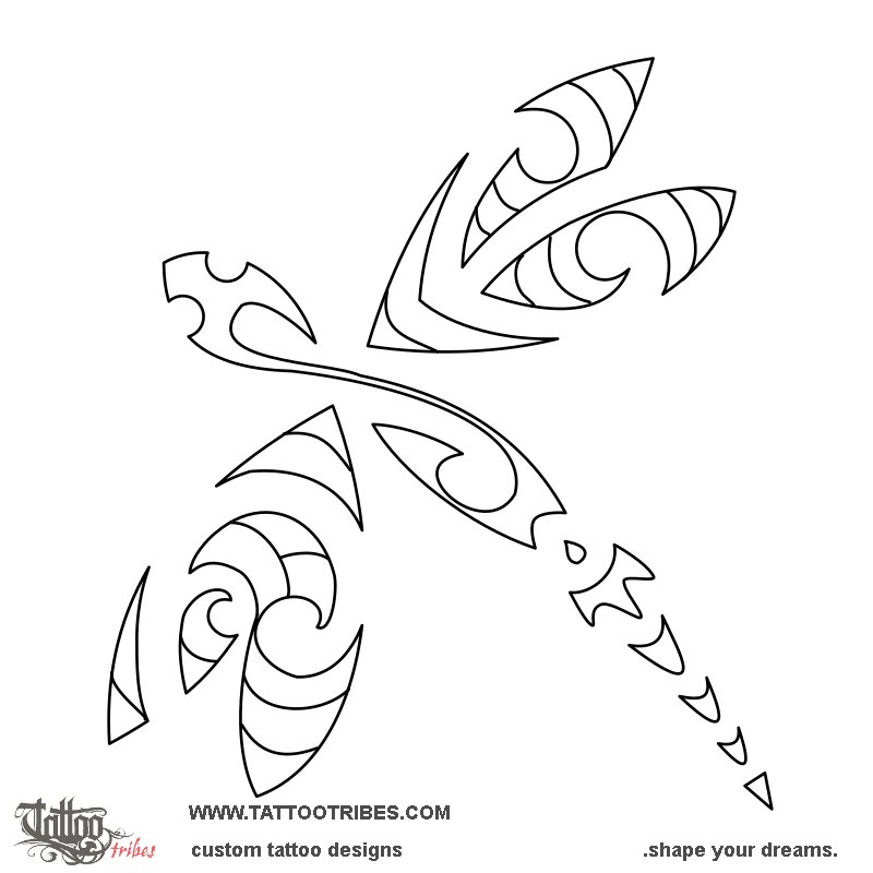 Stencil outline of Small dragonfly, Kirituhi downloadable hi-res tattoo stencil