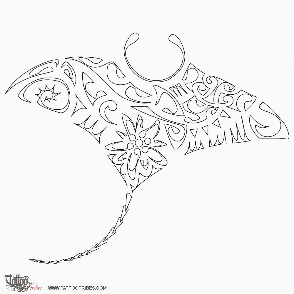 Stencil outline of Edelweiss manta, Mountains and sea downloadable hi-res tattoo stencil