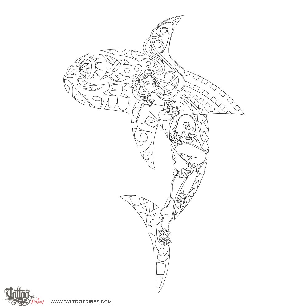 Stencil outline of Composite shark, Emanuele downloadable hi-res tattoo stencil