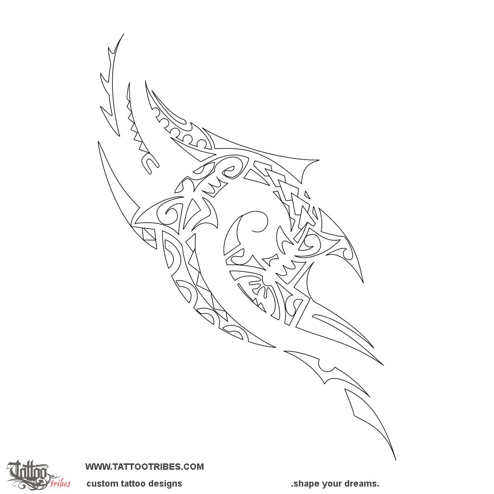 Stencil outline of Tribal sharks, New start downloadable hi-res tattoo stencil