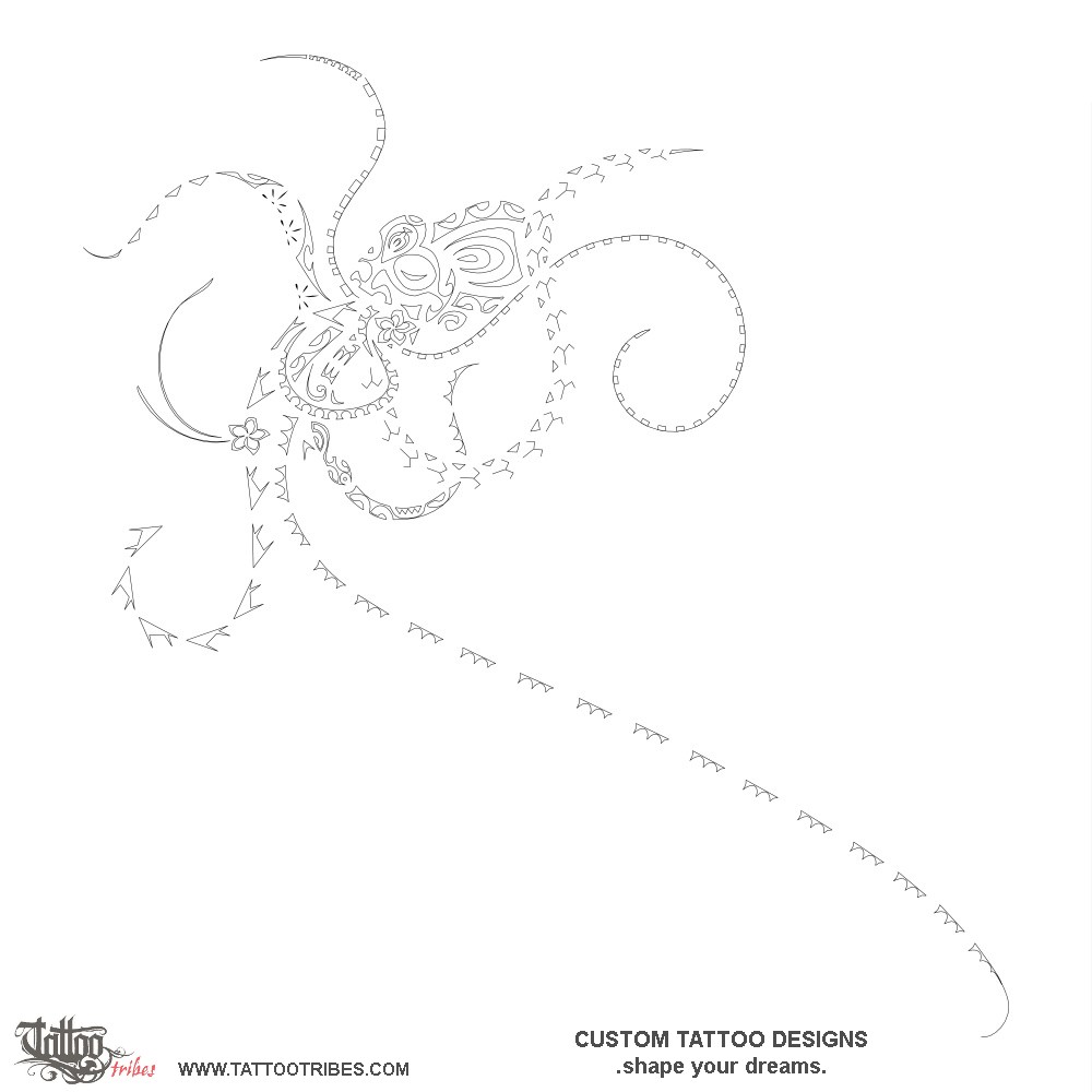 Stencil outline of He´e, Octopus downloadable hi-res tattoo stencil