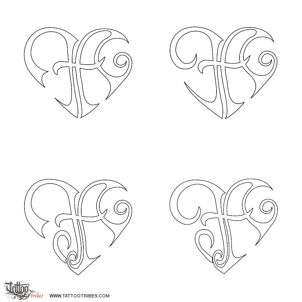 Stencil outline of F+A heart, Union downloadable hi-res tattoo stencil