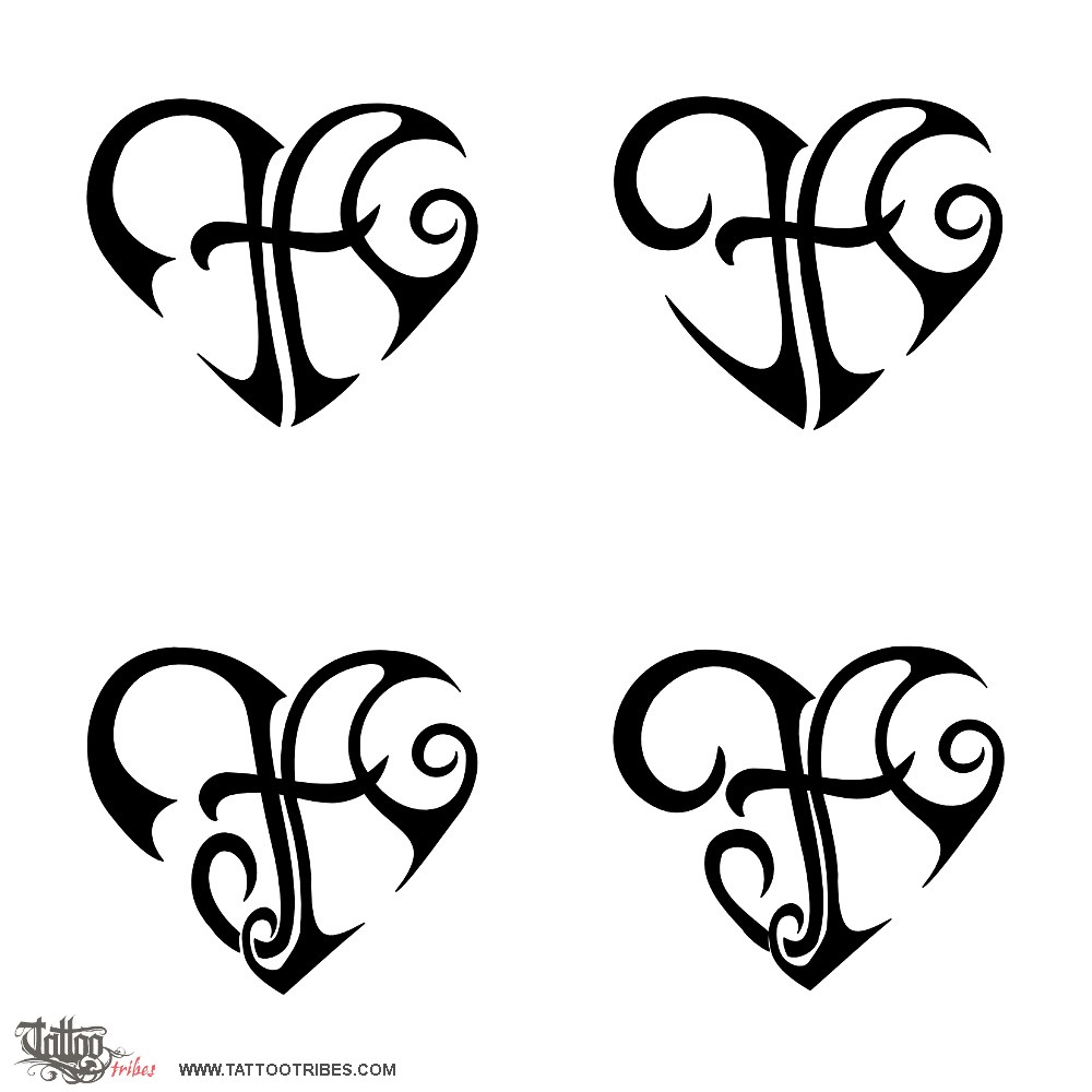 Tattoo image of F+A heart, Union downloadable hi-res tattoo flash design