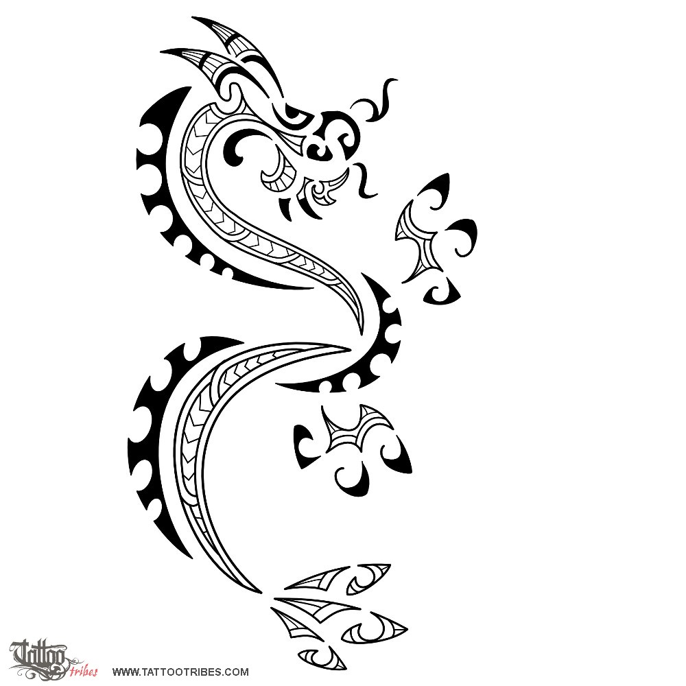 Tattoo image of Maori style dragon, Maori series: FIRE downloadable hi-res tattoo flash design