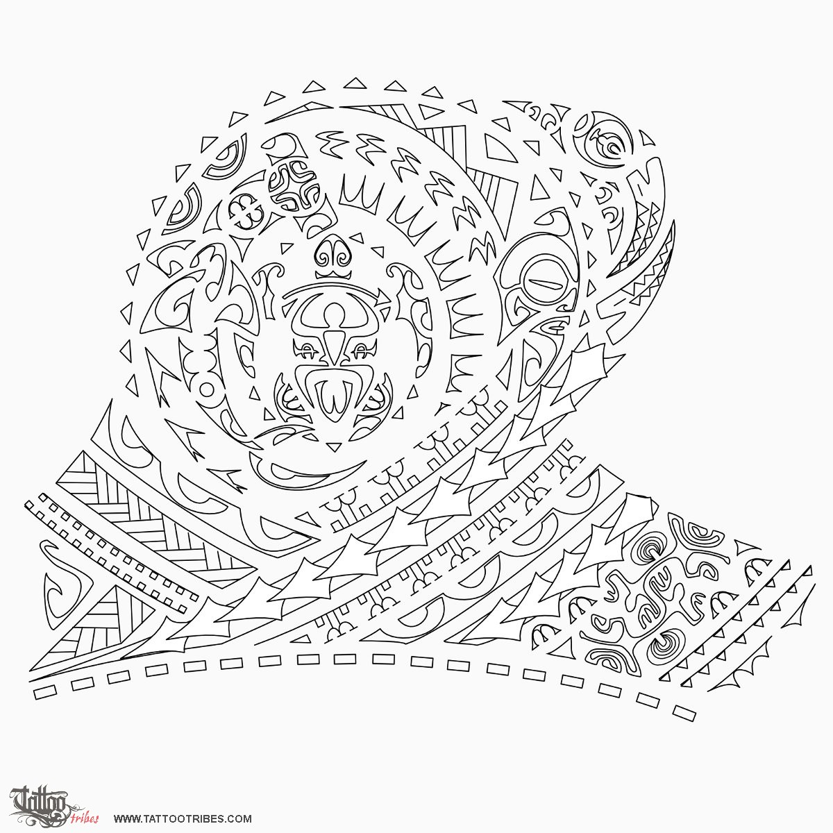 Stencil outline of Toa, Warrior, victorious downloadable hi-res tattoo stencil