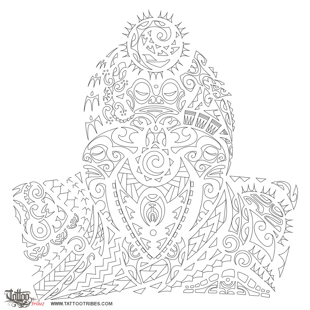 Stencil outline of Whakapaparanga, Levels downloadable hi-res tattoo stencil
