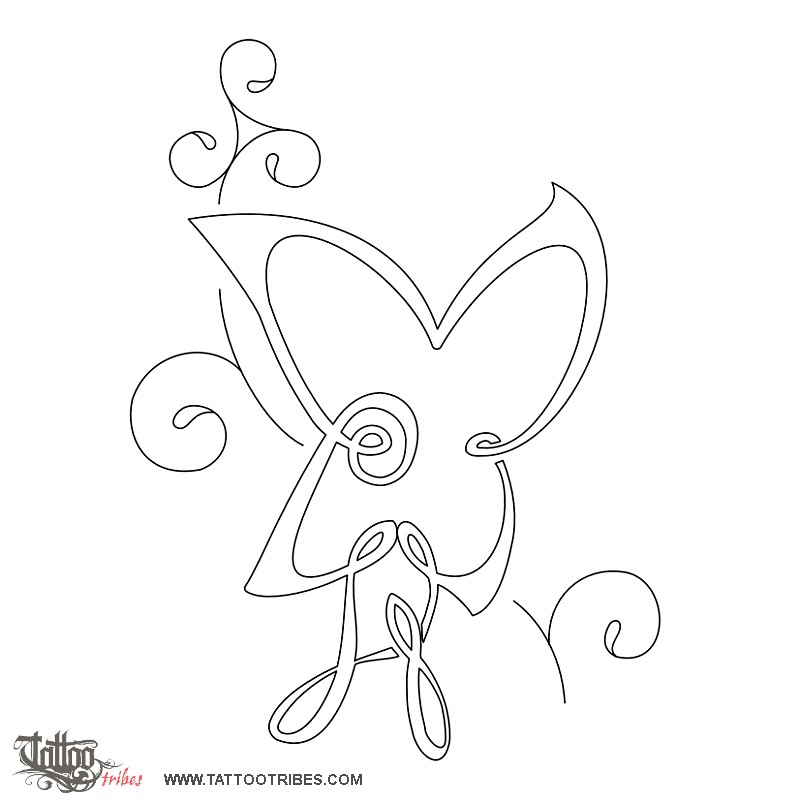 Stencil outline of M+G butterfly, Together forever downloadable hi-res tattoo stencil