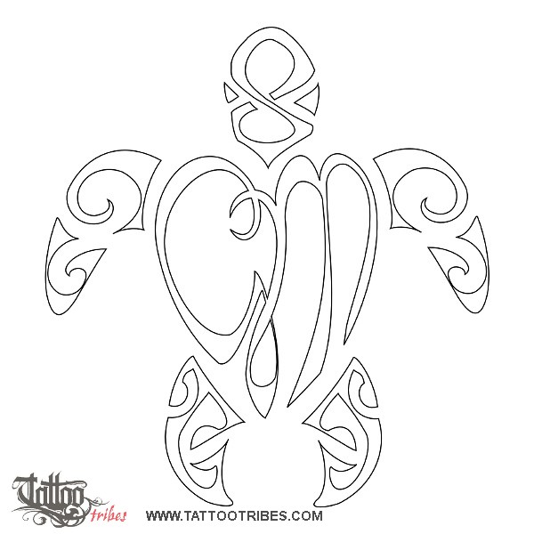 Stencil outline of G+M turtle, Union, family downloadable hi-res tattoo stencil