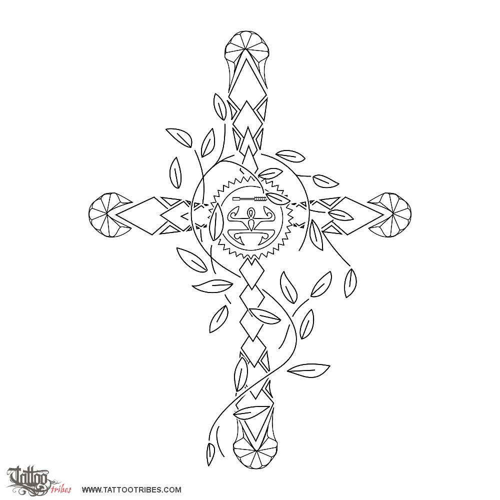 Stencil outline of Hawaiian cross, Protection, family downloadable hi-res tattoo stencil