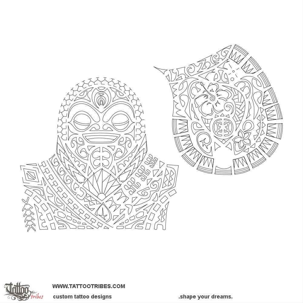 Stencil outline of Mau te rongo, To be in peace downloadable hi-res tattoo stencil