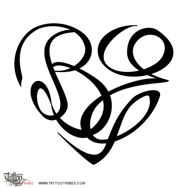 Tattoo image of B+E heart, Bond downloadable hi-res tattoo flash design