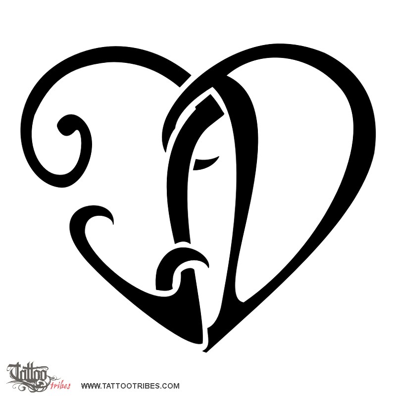 Tattoo image of J+D heart, Bond, love downloadable hi-res tattoo flash design