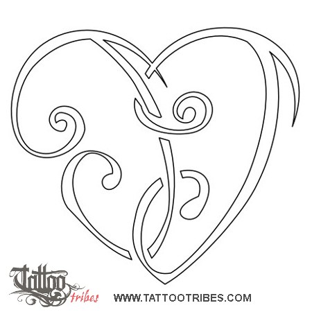 Stencil outline of J+J heart, Bond downloadable hi-res tattoo stencil