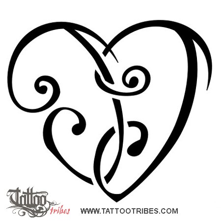 Tattoo image of J+J heart, Bond downloadable hi-res tattoo flash design