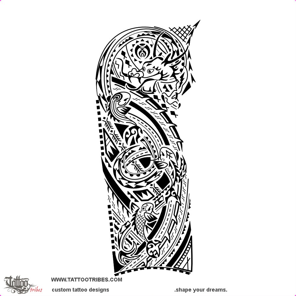 Tattoo image of Dragon & Koi, Warrior downloadable hi-res tattoo flash design
