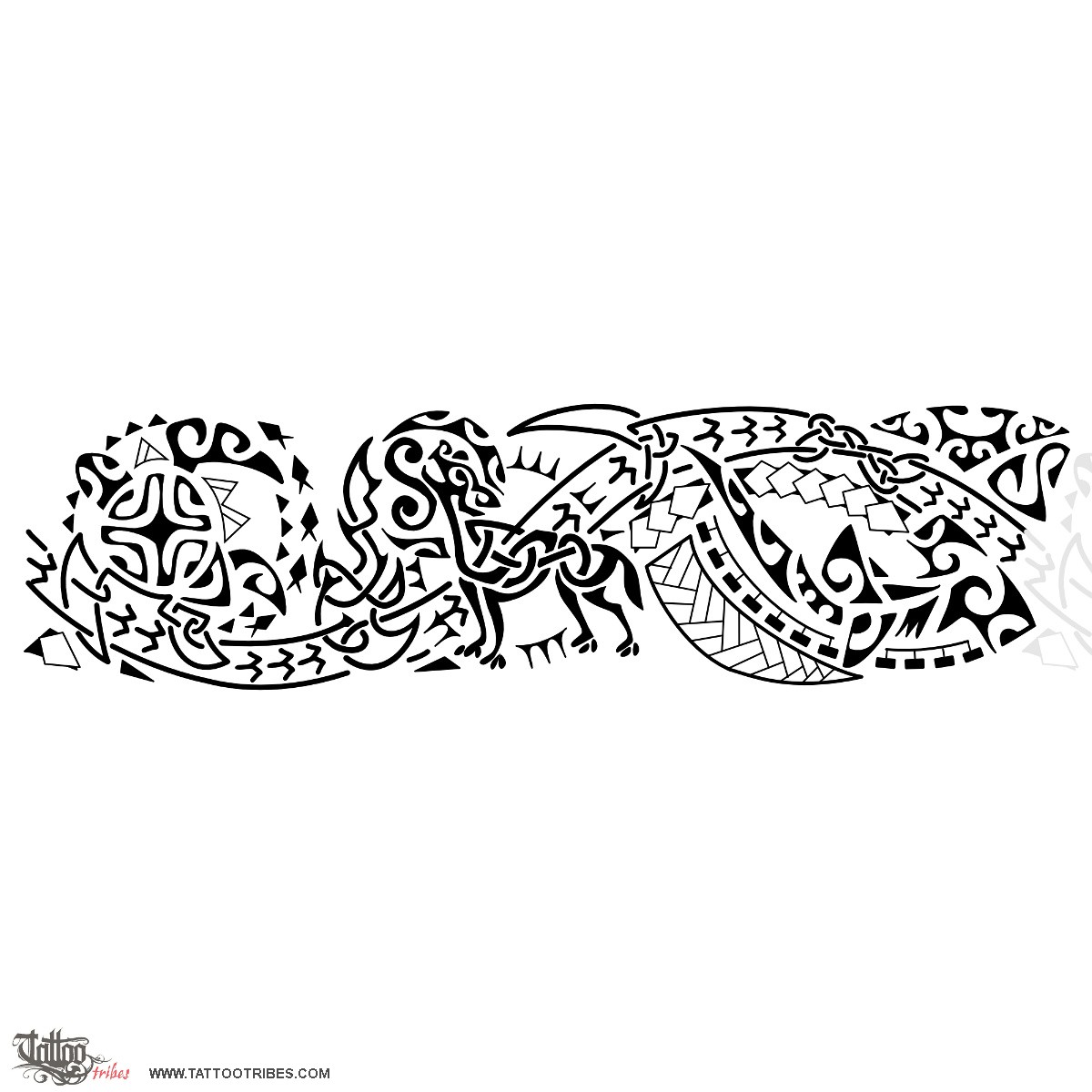 Tattoo image of Poly-Celtic, Wolf and fire downloadable hi-res tattoo flash design