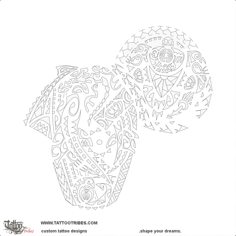 Stencil outline of Ahunga, Origins downloadable hi-res tattoo stencil