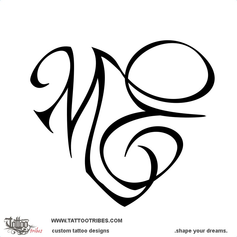 Tattoo image of Heart M+E, Union downloadable hi-res tattoo flash design