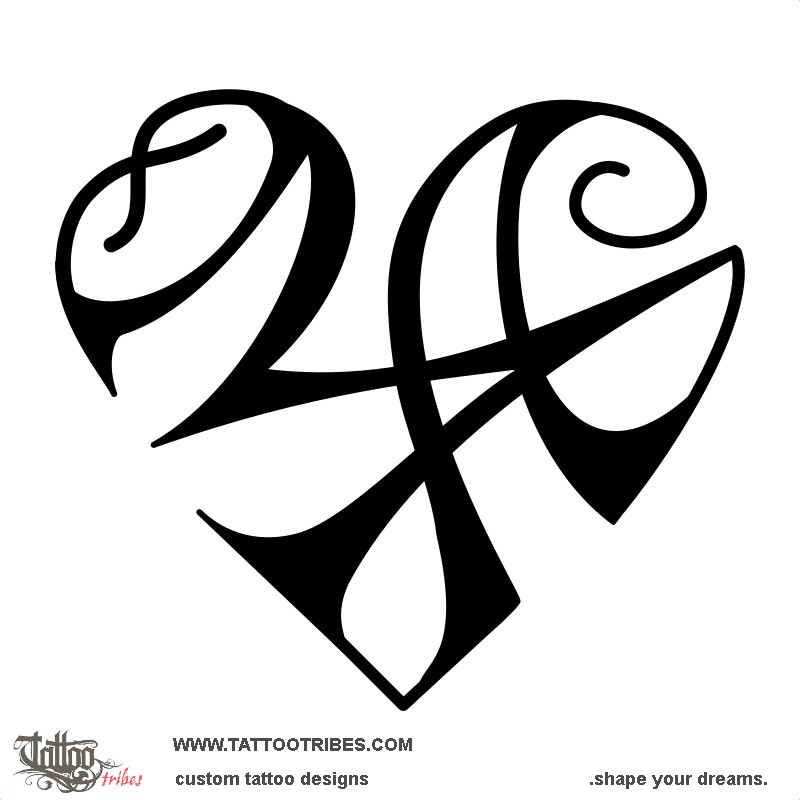 Tattoo image of Heart M+A, Eternal bond downloadable hi-res tattoo flash design