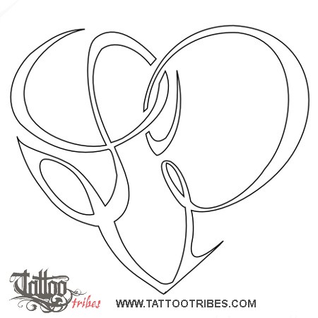Stencil outline of L+P heart, Heartigram downloadable hi-res tattoo stencil
