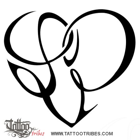 Tattoo image of L+P heart, Heartigram downloadable hi-res tattoo flash design