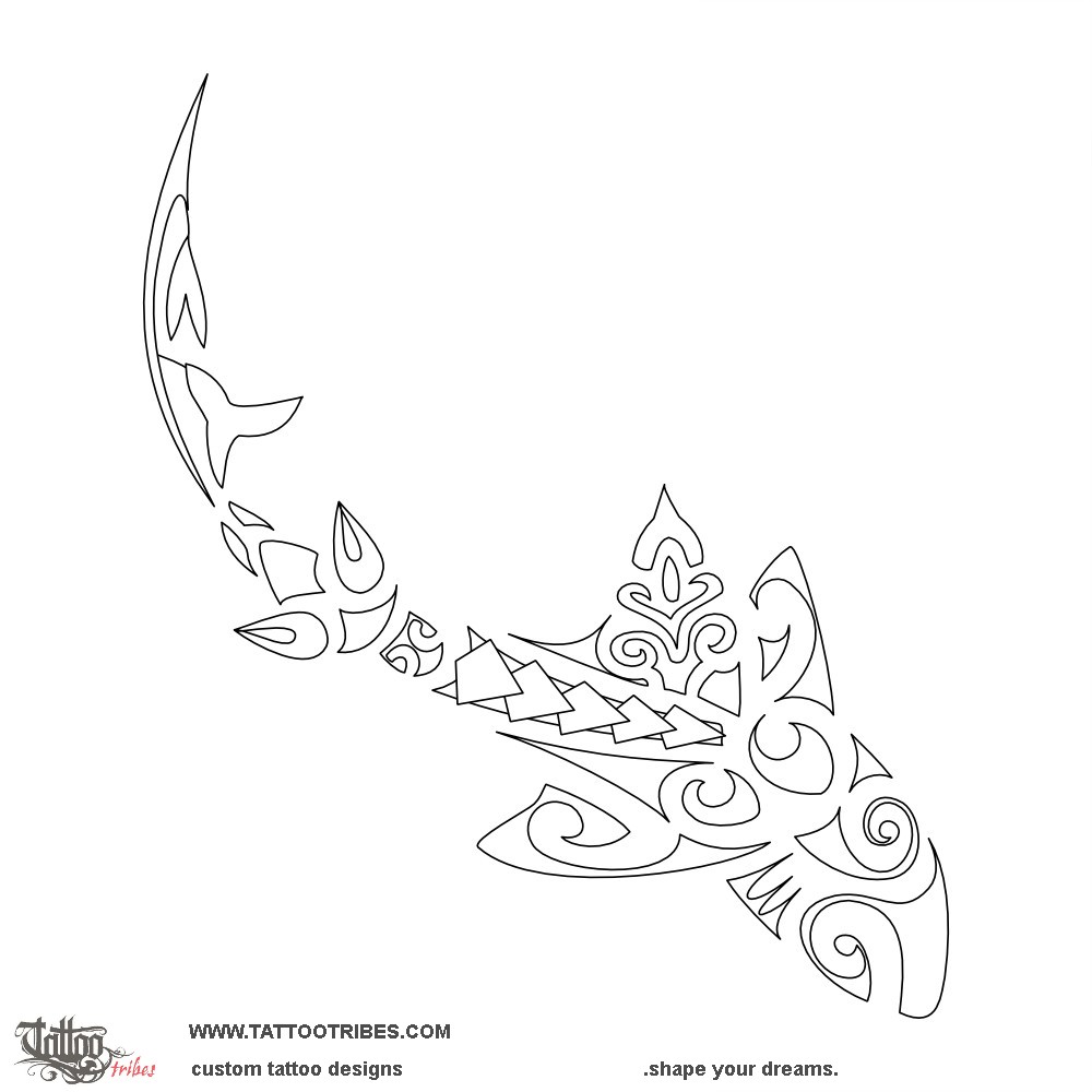 Stencil outline of Mixed shark, Flowing downloadable hi-res tattoo stencil
