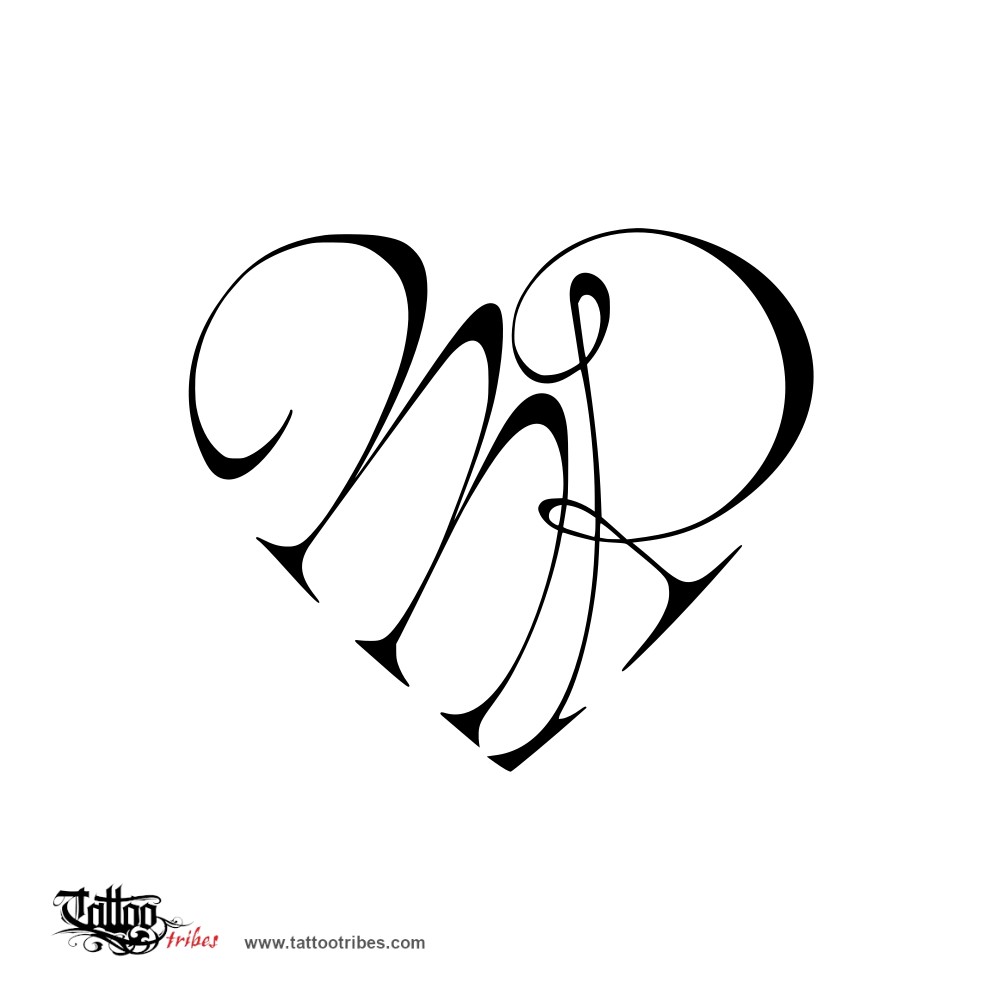 Tattoo image of M+R heart, Union, love downloadable hi-res tattoo flash design