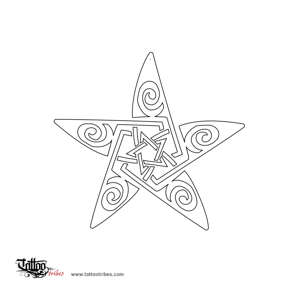 Stencil outline of Star and moon, Femininity downloadable hi-res tattoo stencil